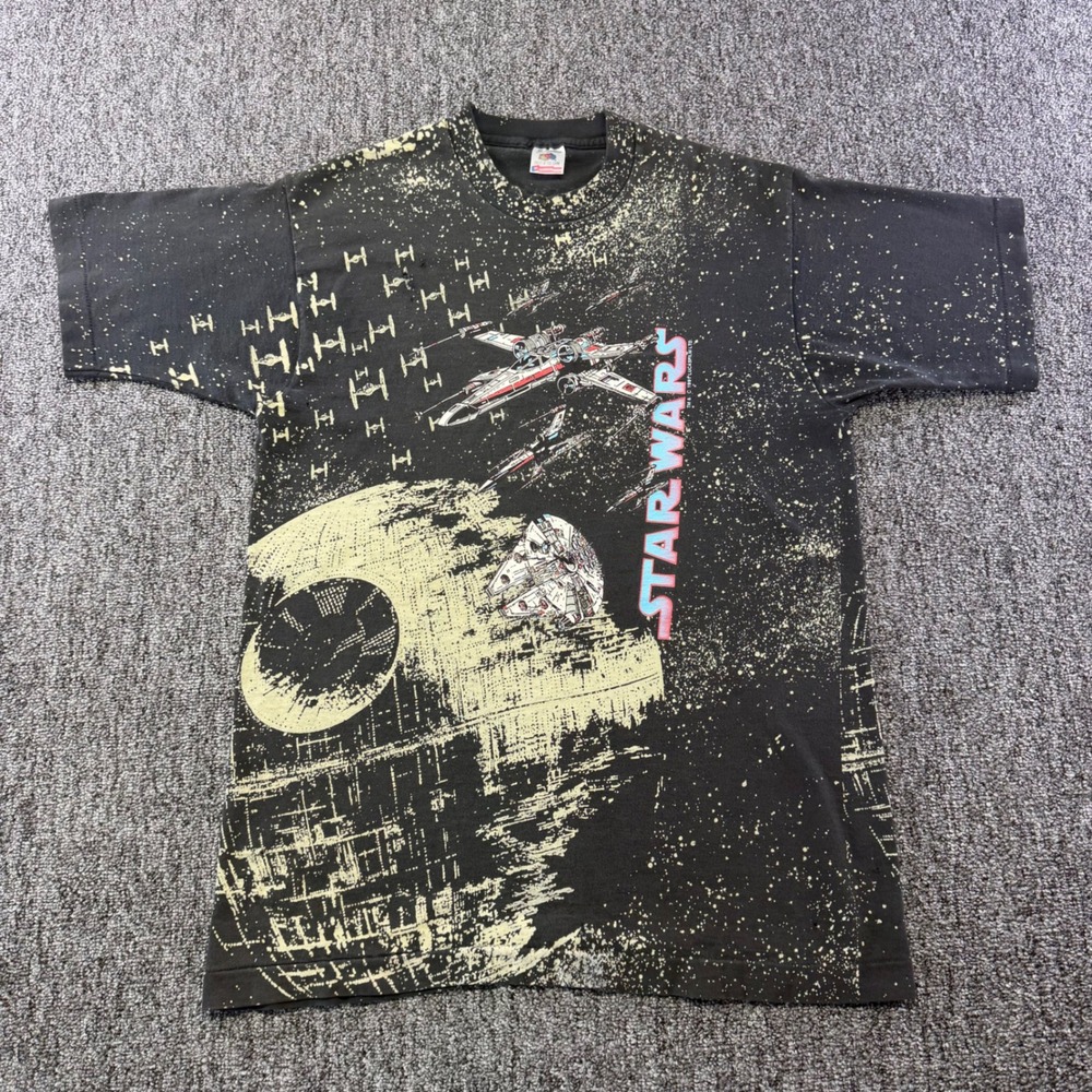 Vintage 1991 Star Wars Death Star AOP T Shirt Fruit Loom USA Medium Lucasfilm